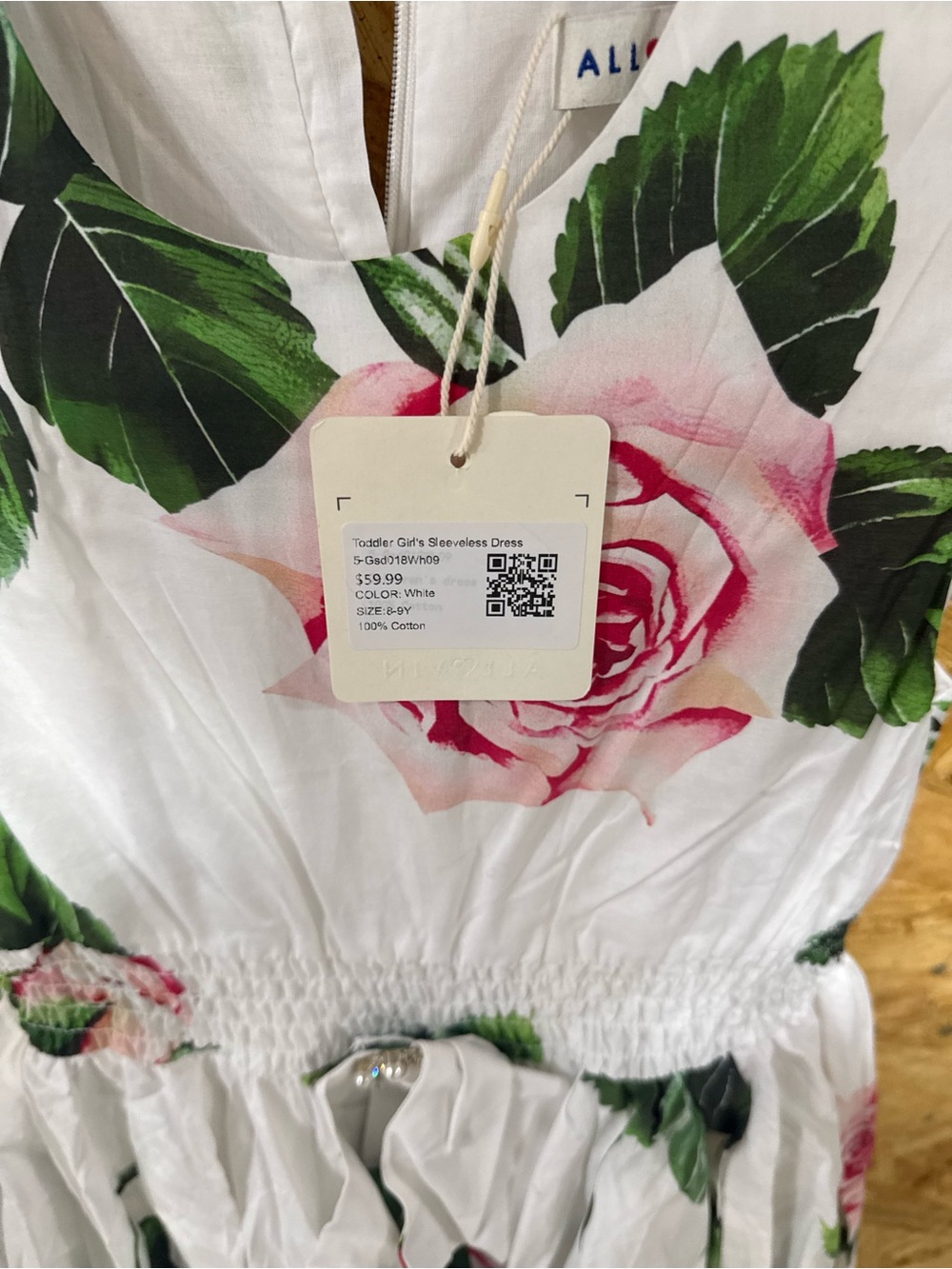Ally Fashion Girls' White Floral Sundress with Pink Rose Print